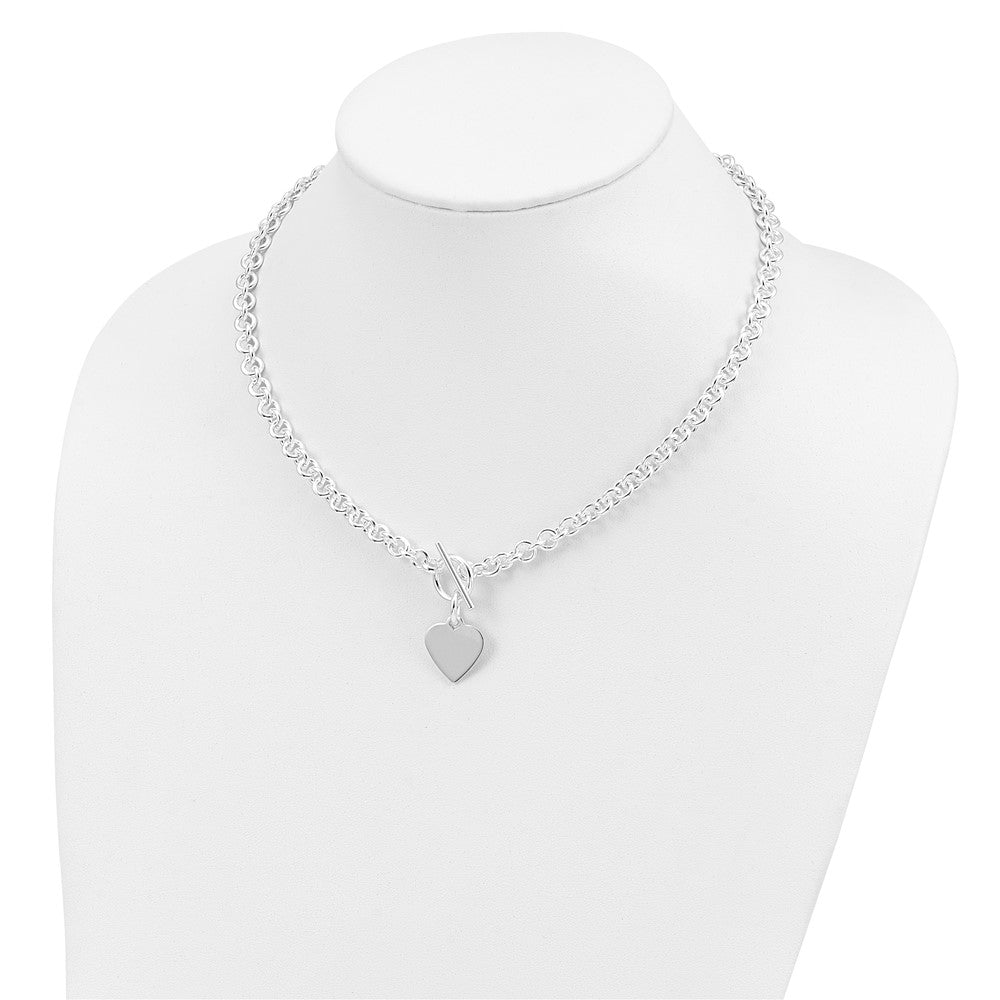 Sterling Silver Engraveable Heart Disc on Fancy Link Toggle 18in Necklace 18 Inches