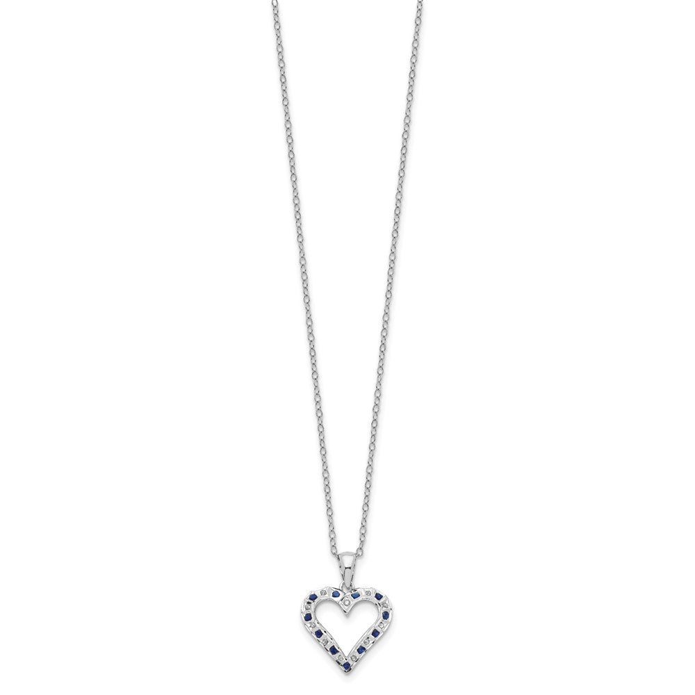 Diamond Fascination Diamond Mystique Sterling Silver Platinum-plated Diamond and Sapphire Heart 18 Inch Necklace 18 Inches