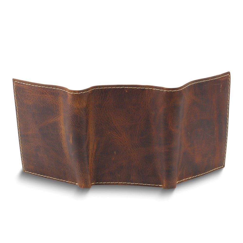 Brown Oiled Leather RFID Blocking Slim 6-Slot Trifold Wallet with ID Window