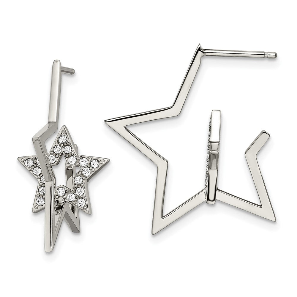 Stainless Steel Post Polished with Crystal Star Earrings