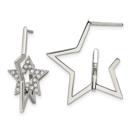 Stainless Steel Post Polished with Crystal Star Earrings