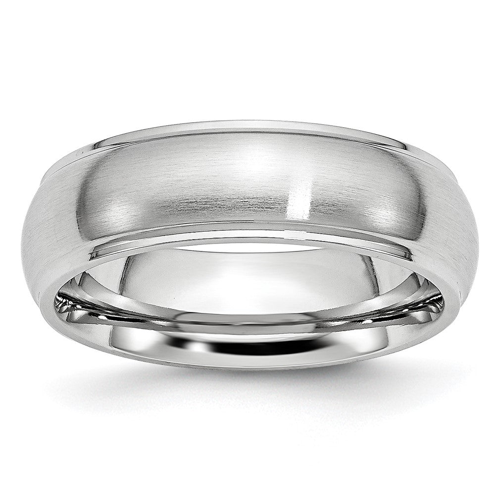 Cobalt Satin and Polished 7mm Ridged Edge Band Size - 10