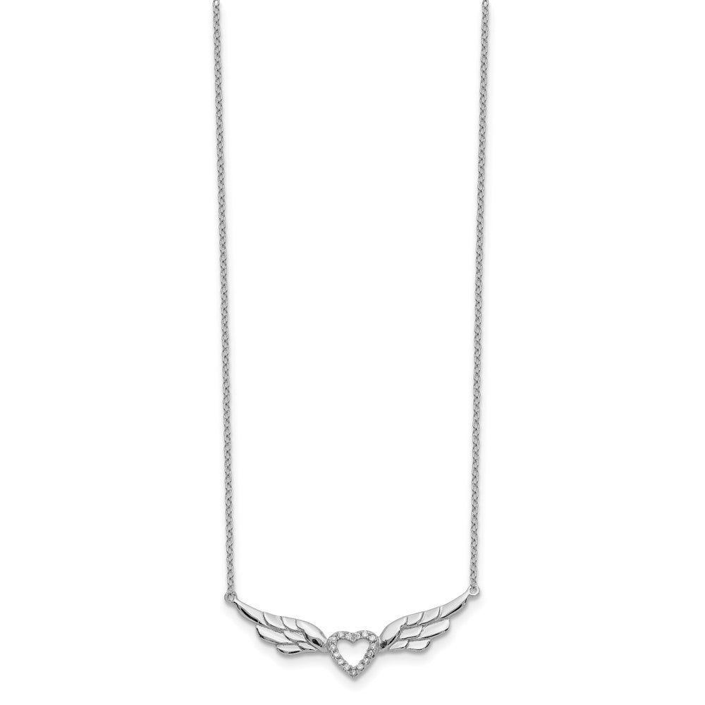 Sterling Silver Rhodium-plated CZ Heart with Wings 16 inch Necklace with 1 inch extension 16 Inches