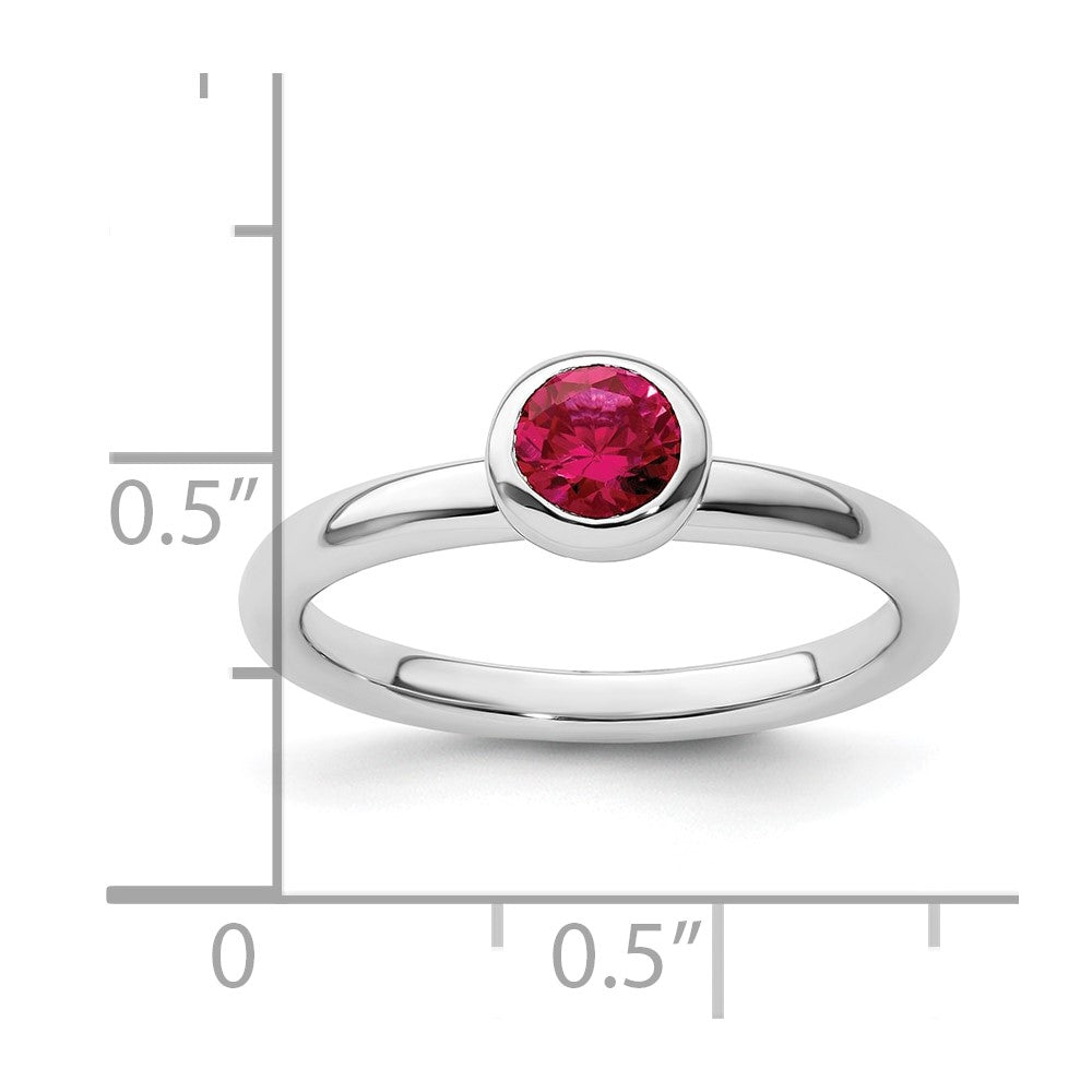 Sterling Silver Stackable Expressions Low 5mm Round Cr. Ruby Ring Size -5