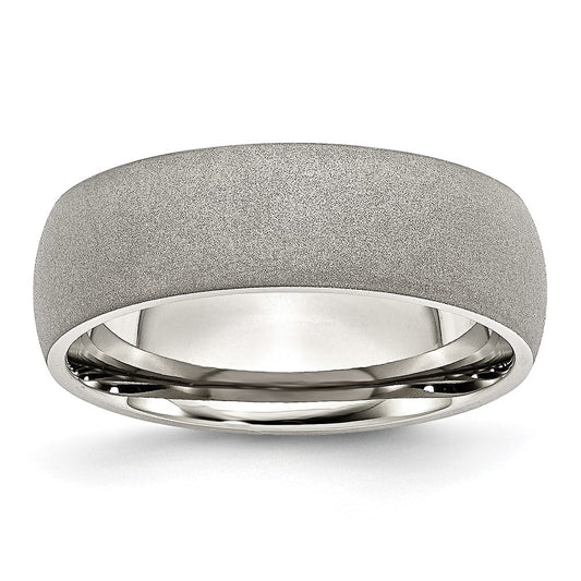 Stainless Steel Polished w/Stone Finish 7mm Band Size - 7