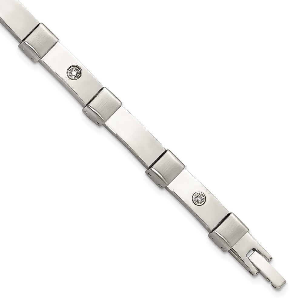 Chisel Stainless Steel Brushed and Polished with 14K White Gold Accent and .03ct Diamond 8.25 inch Bracelet 8.25 inches