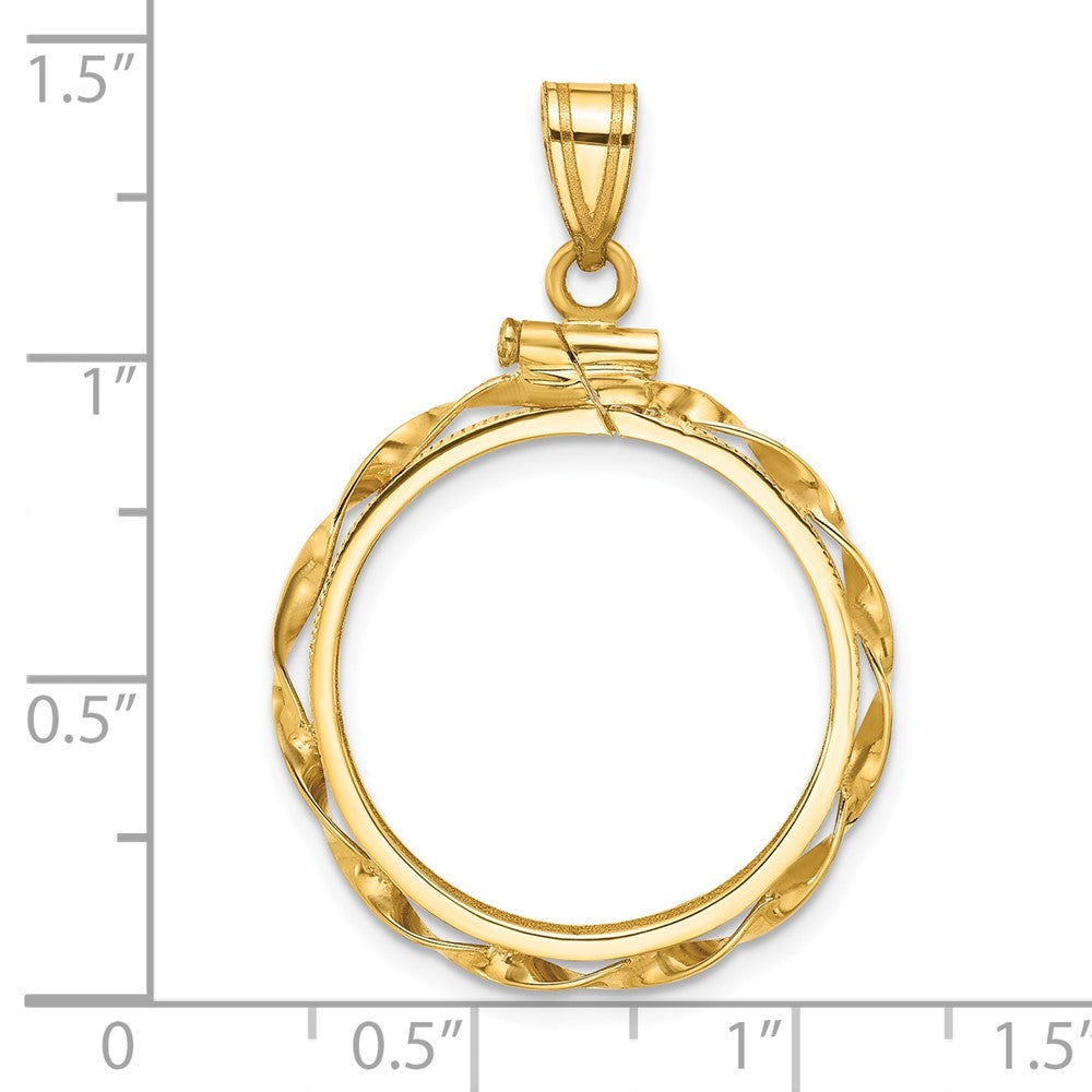 Wideband Distinguished Coin Jewelry 14k Polished Hand Twisted Ribbon 21.6mm x 1.7mm Screw Top Coin Bezel Pendant