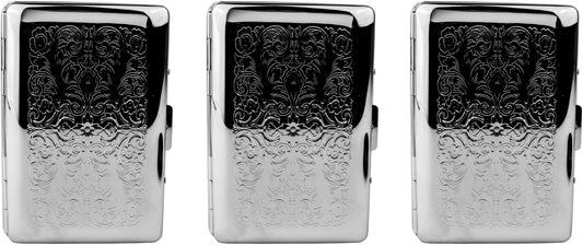 Set of 3 Chrome-Plated Credit Card Holders with Accordion Dividers (Victorian Print)