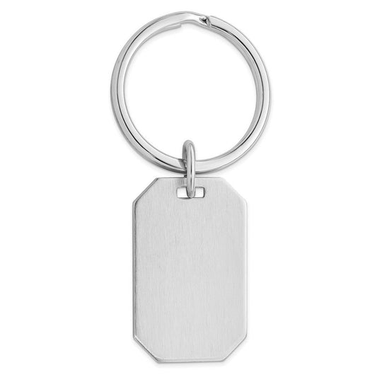 Solid Rhodium Plated Satin Rectangle Key Ring - Key Chain for Men