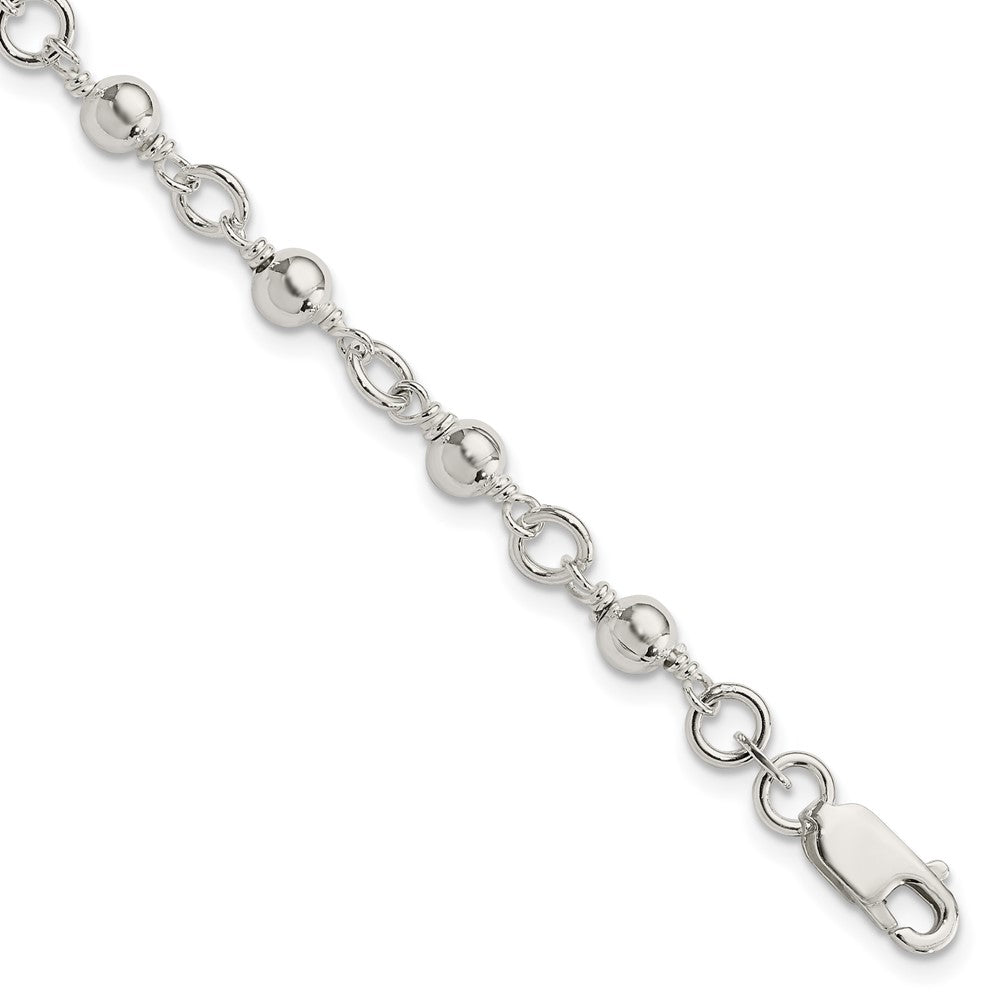 Sterling Silver Beaded Fancy Link Bracelet 7 inches