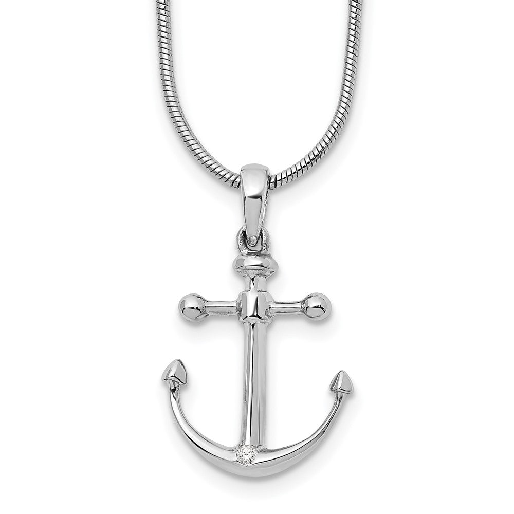 White Ice Sterling Silver Rhodium-plated 18 Inch Diamond Anchor Necklace with 2 Inch Extender 18 Inches
