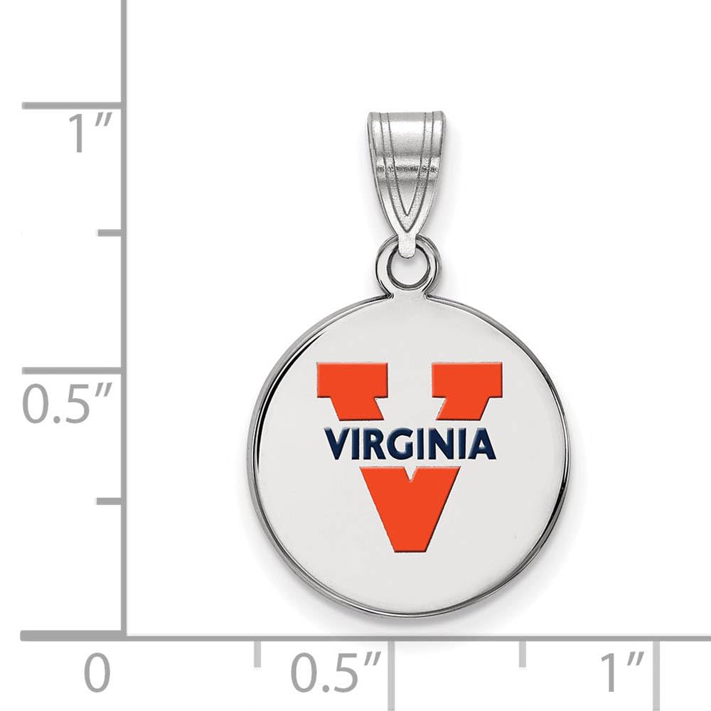 Sterling Silver Rhodium-plated LogoArt University of Virginia Medium Enameled Disc Pendant QSS040UVA