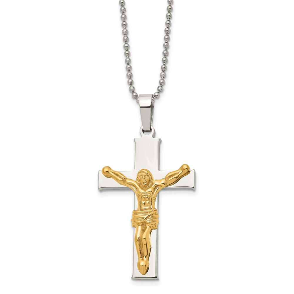 Stainless Steel Polished Yellow IP-plated Crucifix 22in Necklace