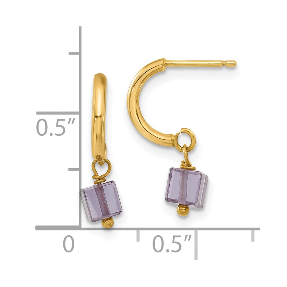 14k Purple CZ Dangle Half Hoop Earrings