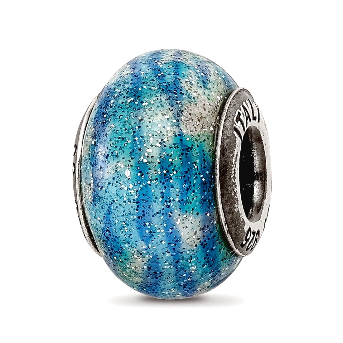 Sterling Silver Reflection Blue w/Glitter Overlay Italian Bead