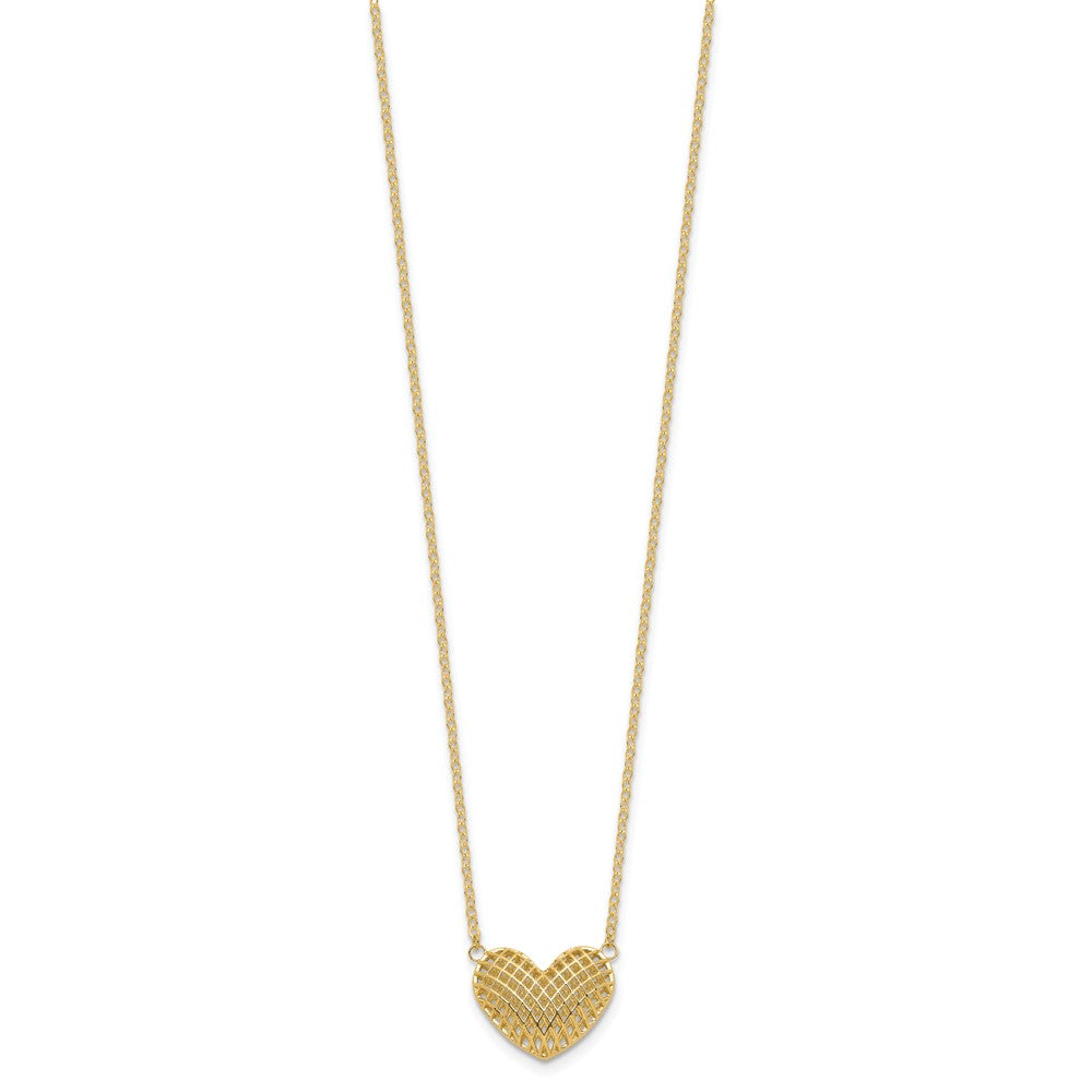 10k Polished Hollow 3D Heart 18in Necklace