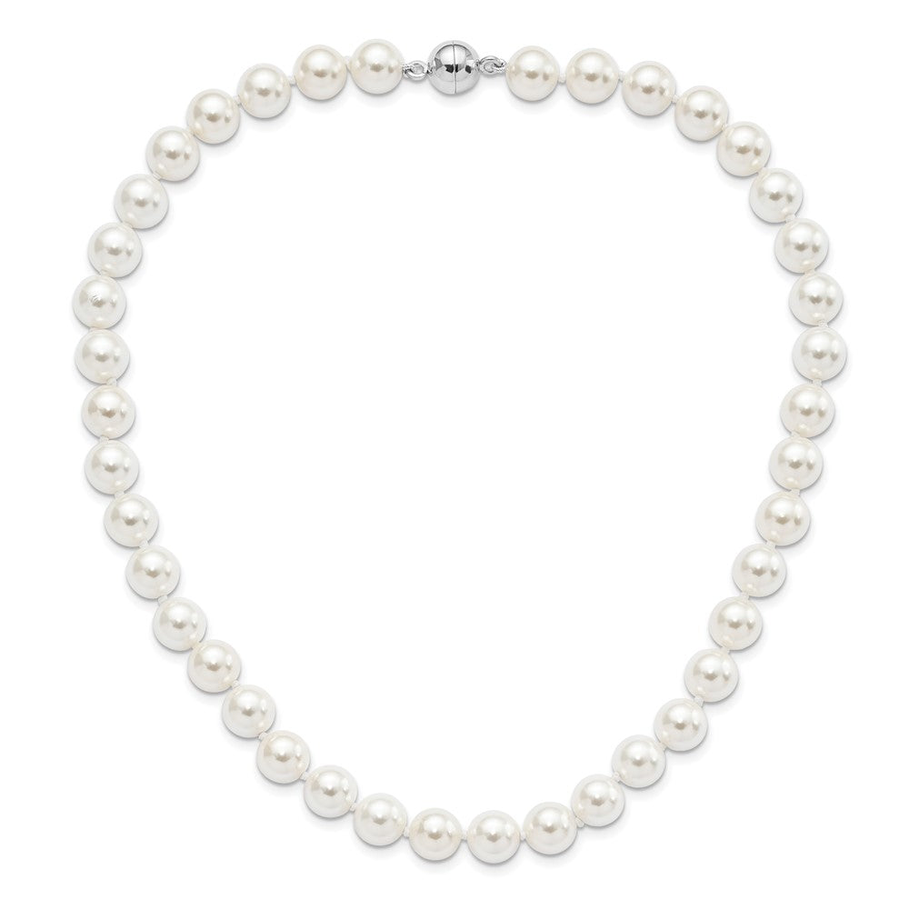Majestic Sterling Silver Rhodium-plated 10-11mm White Imitation Shell Pearl Hand-knotted Necklace 18 Inches