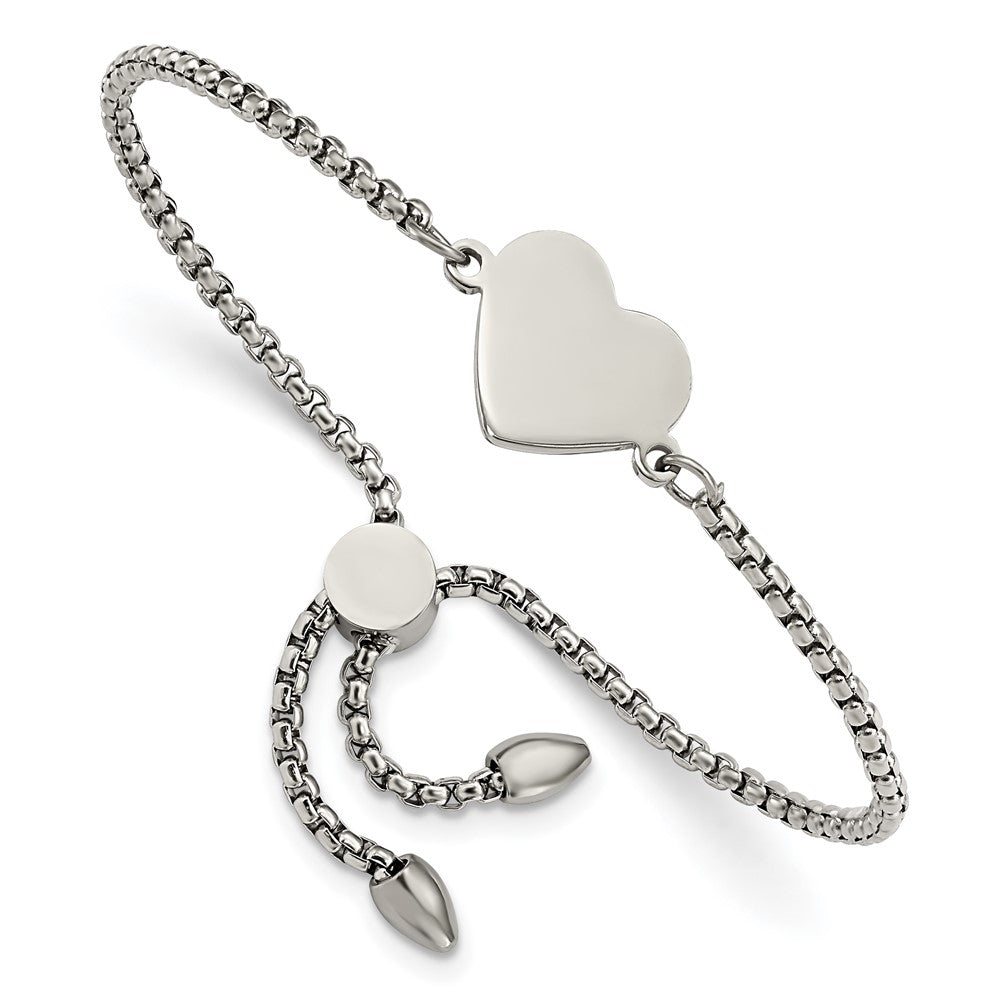 Stainless Steel Polished Heart Adjustable Bracelet 9.5 inches