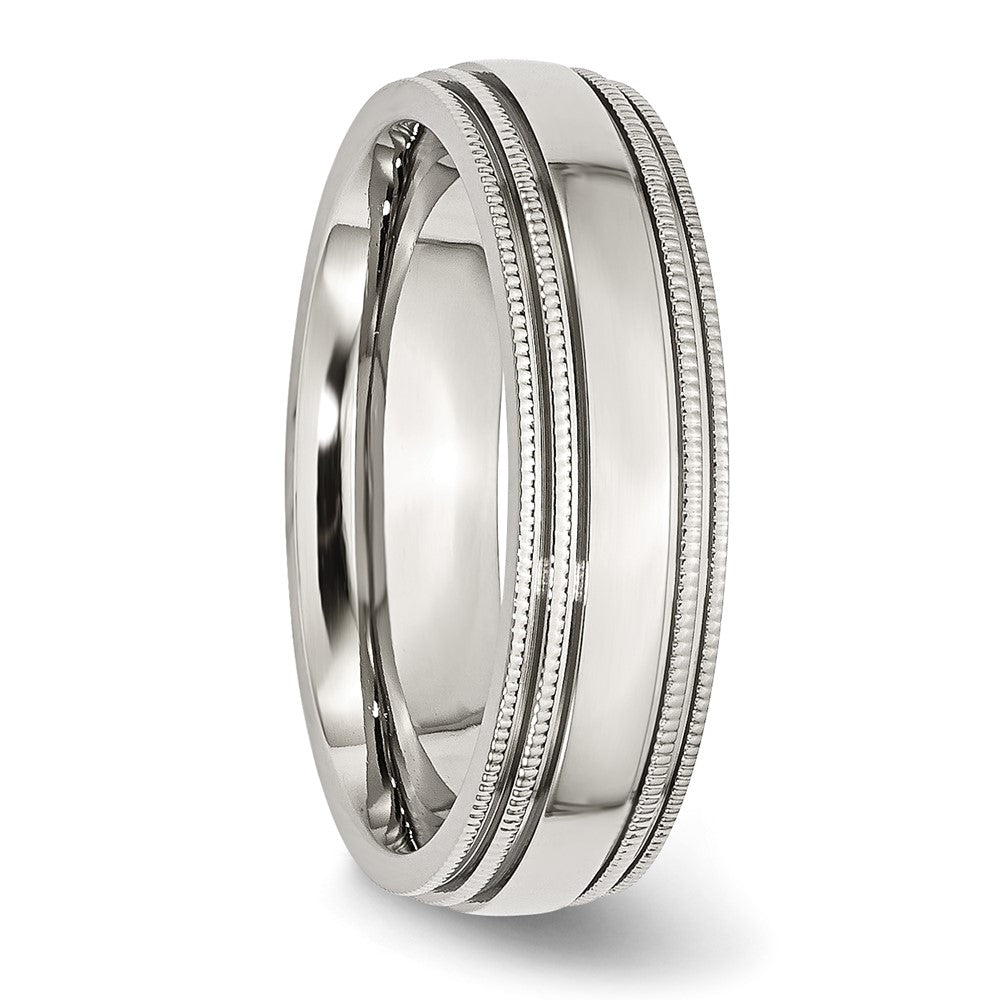 Stainless Steel Polished 6mm Grooved and Beaded Band Size - 12