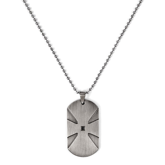 Stainless Steel 51 mmx 25 mm Dog Tag W/ .03 TCW Diamond on 2.4 mm Bead chai