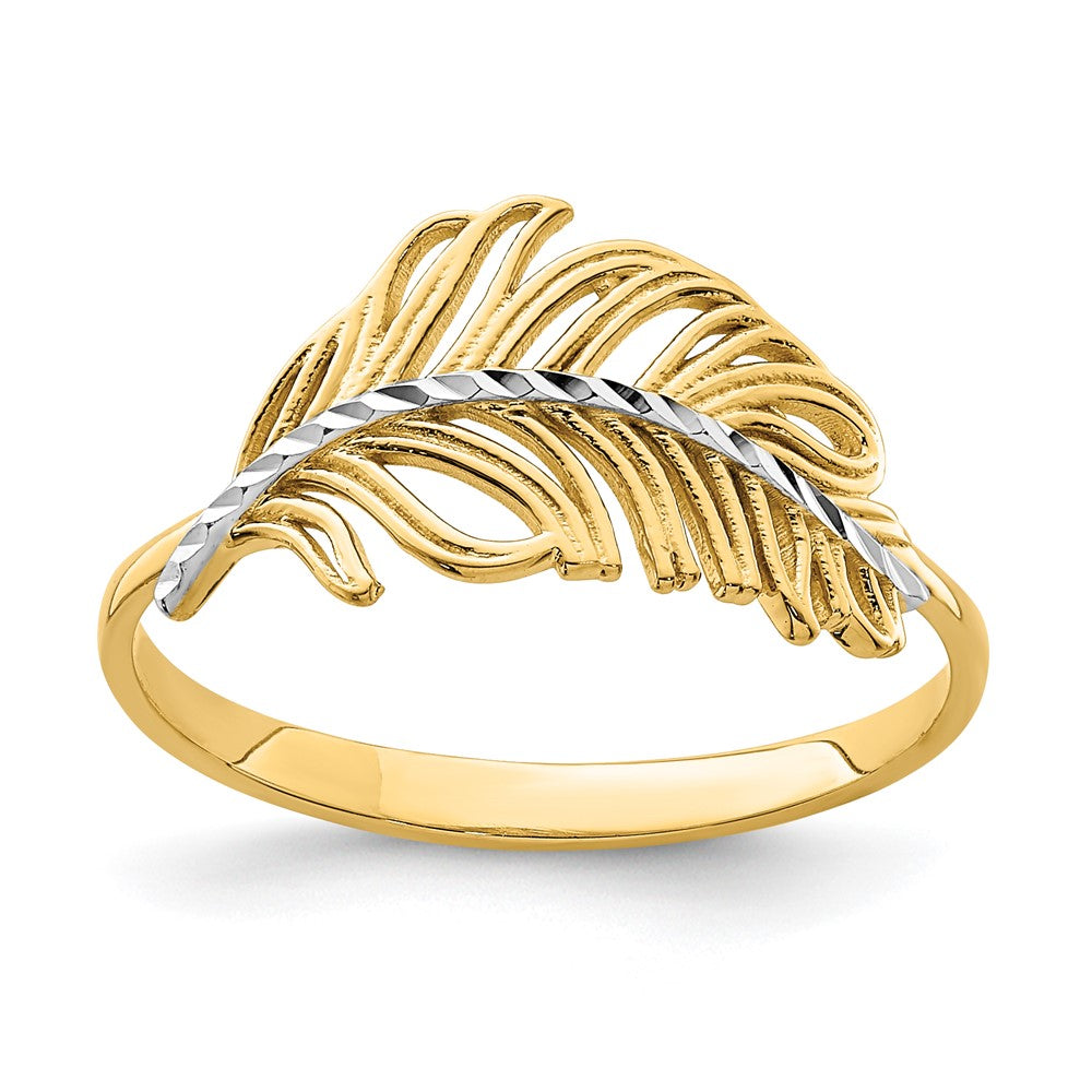 14K with White Rhodium Feather Ring Size 7