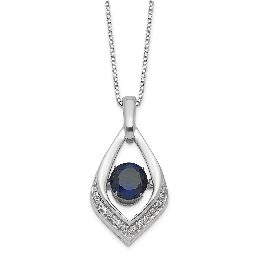 Sterling Silver Created Ceylon Sapphire and Diamond 18 Necklace