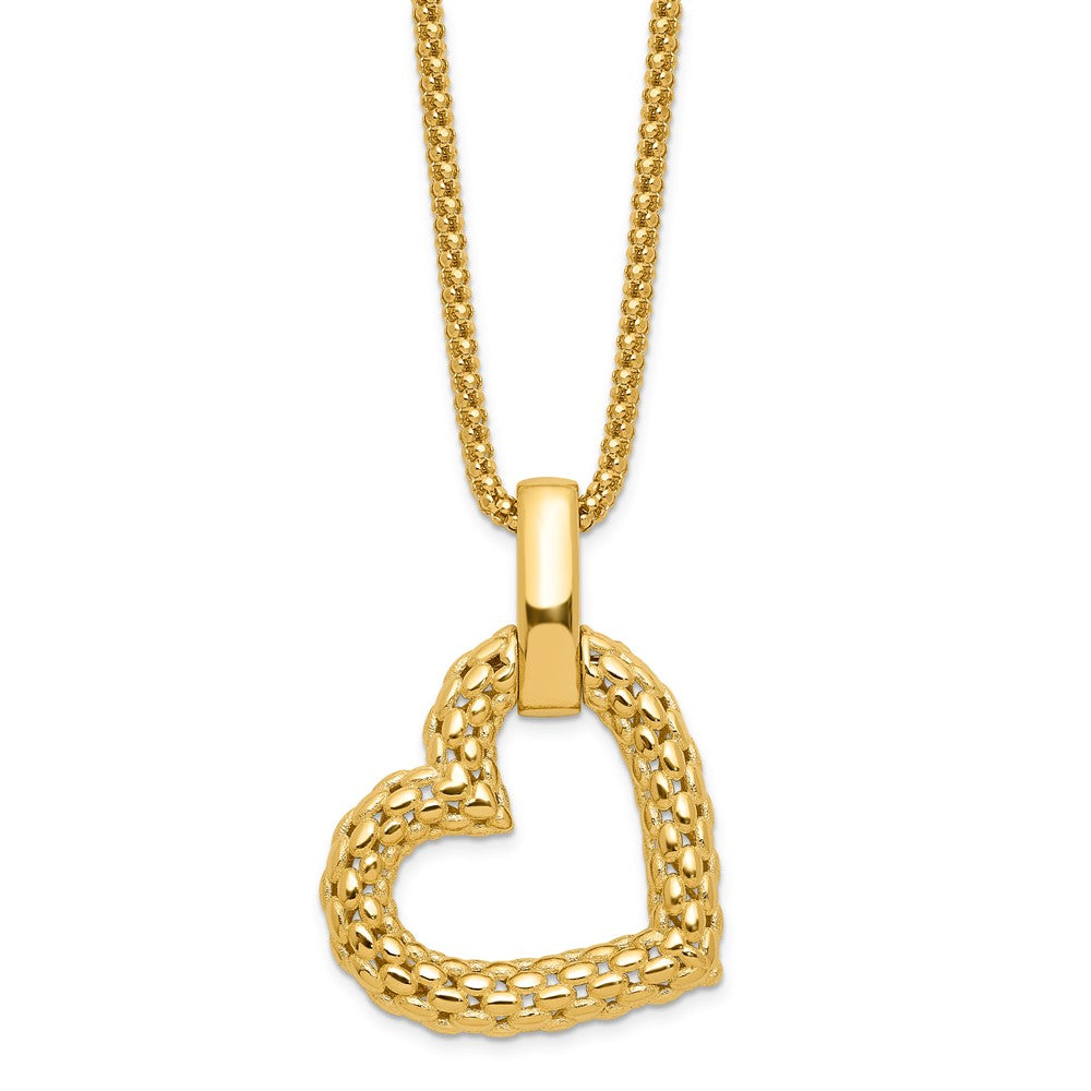 14K YG Pop Corn Chain with Heart Mesh Pendant