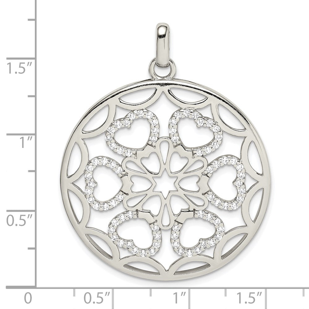 Sterling Silver CZ Hearts Circle Pendant