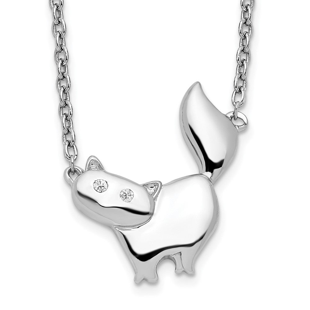White Ice Sterling Silver Rhodium-plated 18 Inch Diamond Cat Necklace 18 Inches