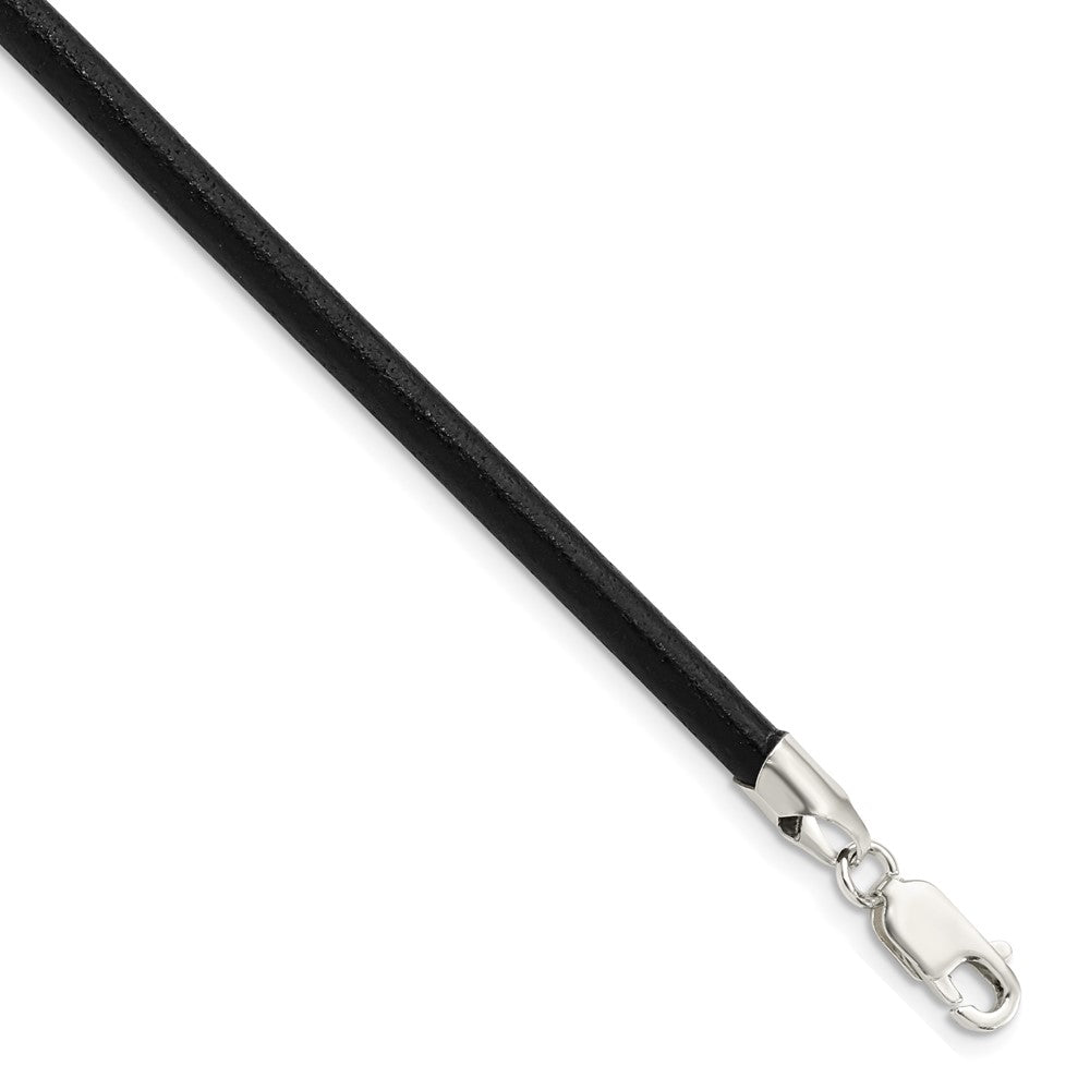 Sterling Silver 20inch 4mm Black Leather Necklace 20 Inches