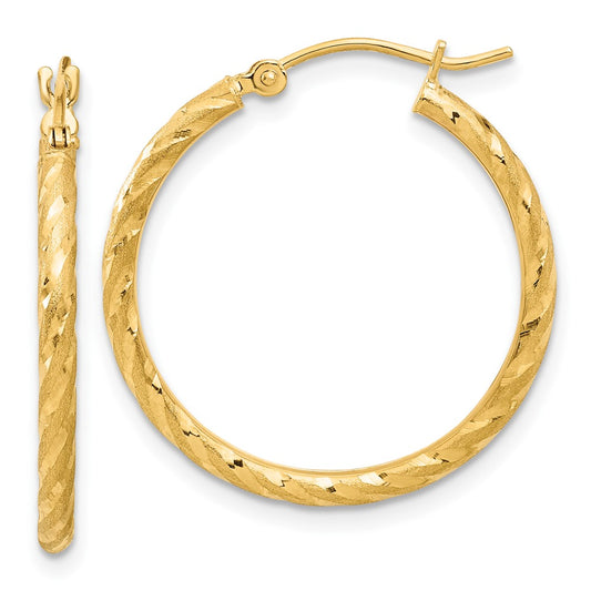 10k Polished and Satin D/C 2.05mm Hoop Earrings
