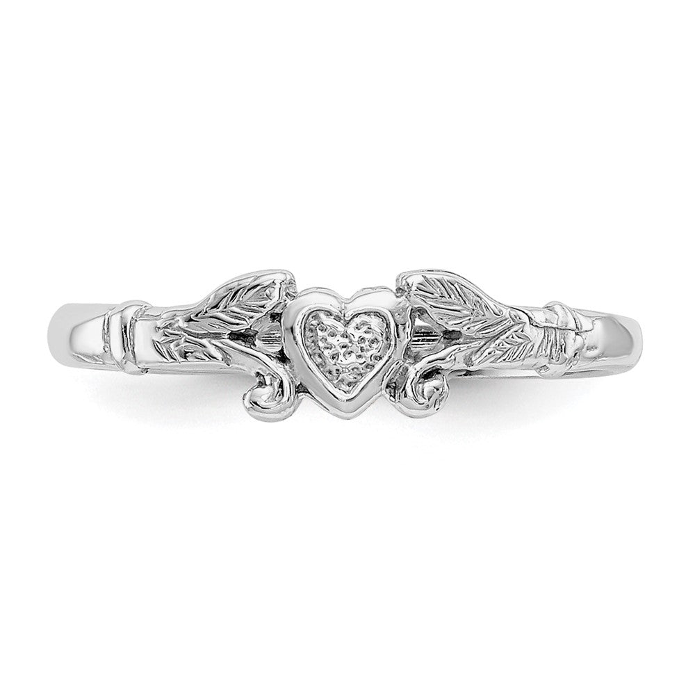 14K White Gold Textured Mini Heart Baby Ring Size 1
