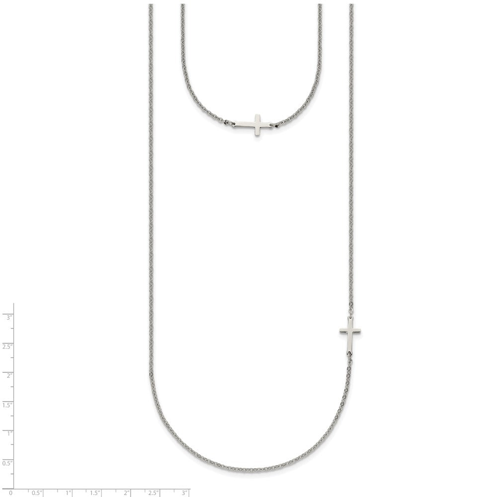 Stainless Steel Layered Sideways Cross 18in Necklace
