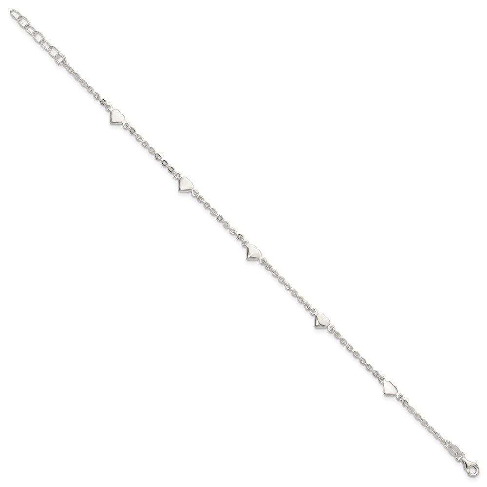 Sterling Silver 9 inch Polished Heart Plus 1in ext. Anklet 9 inches