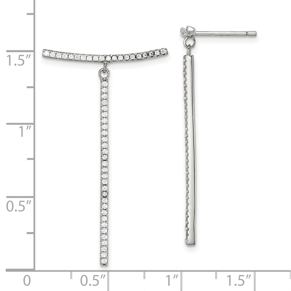 Sterling Silver White CZ Dangle Bar Post Earrings