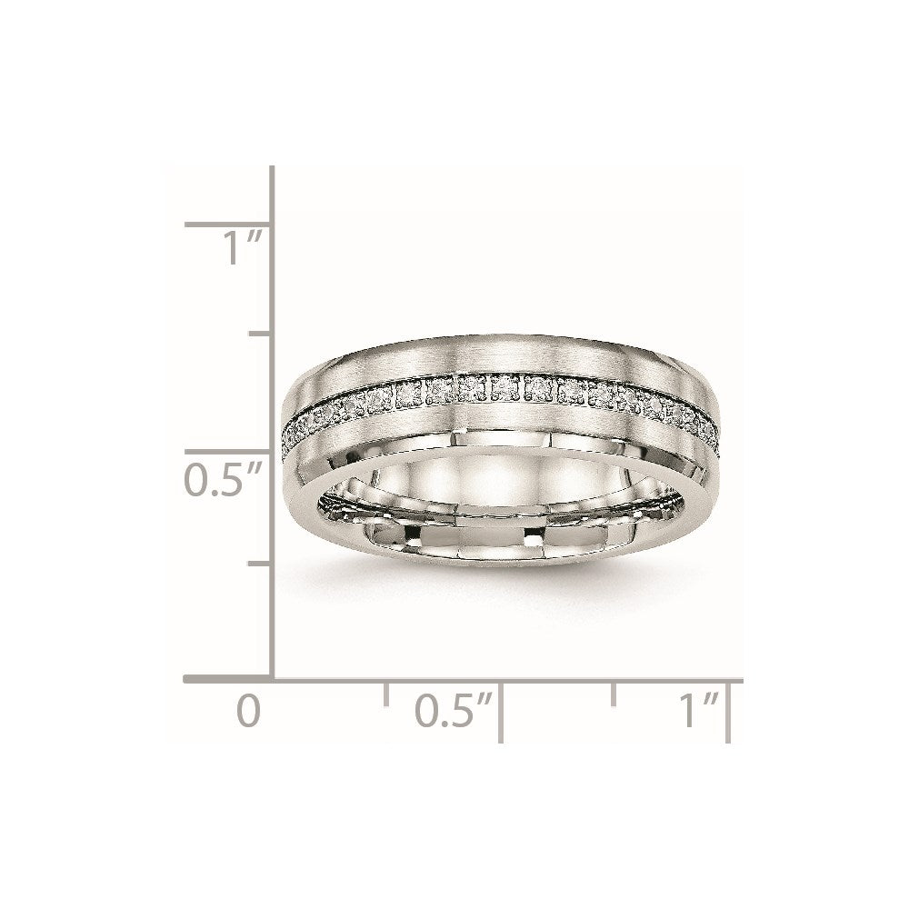 Stainless Steel Brushed and Polished w/CZ 6.5mm Band Size - 7