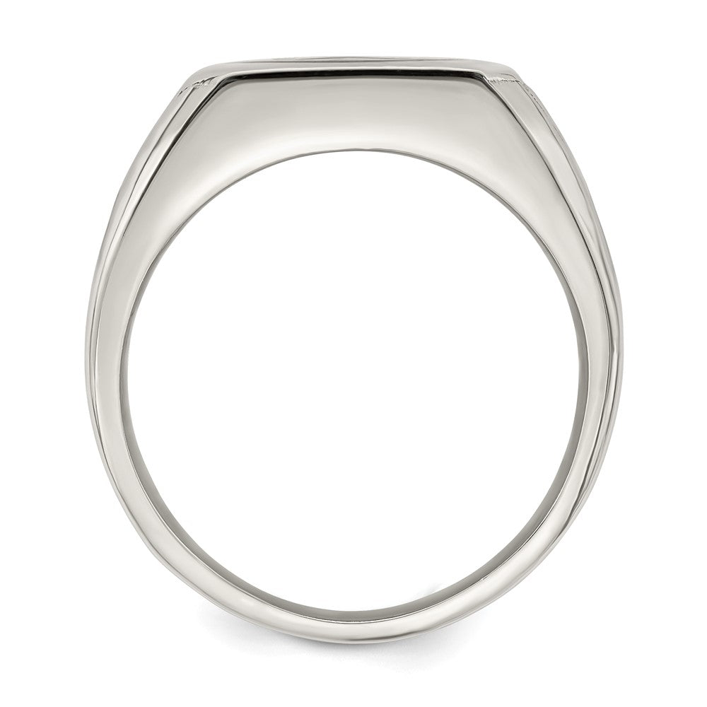 Stainless Steel Polished with Black Enamel Signet Ring Size - 9