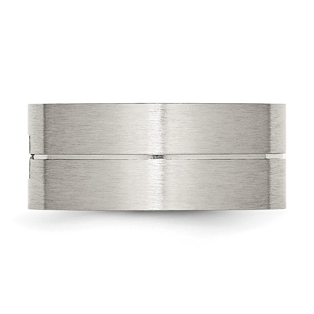 Stainless Steel Brushed w/CZ 10mm Flat Band Size - 11