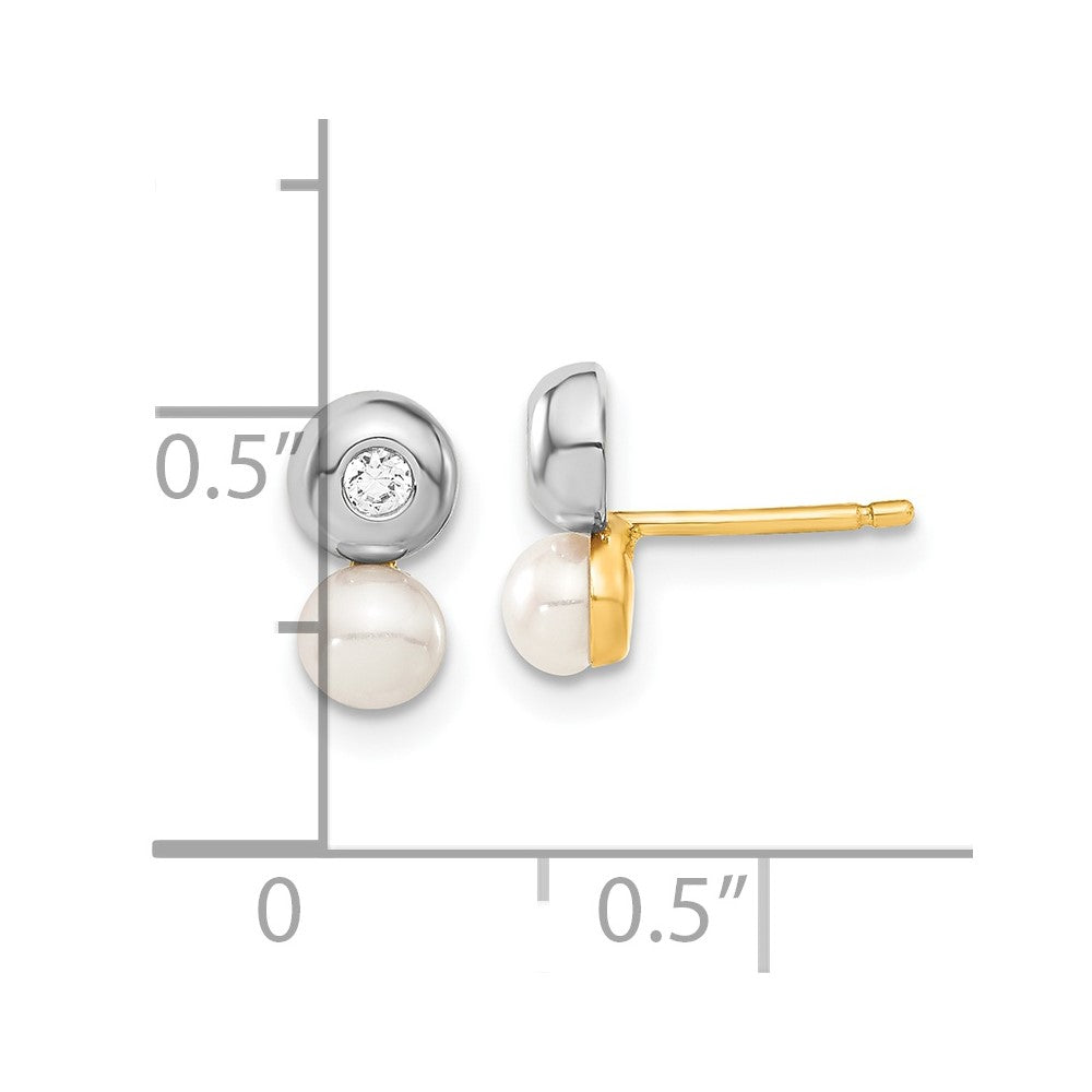14ky & White Rhodium-plated Freshwater Cultured Pearl & CZ Earrings