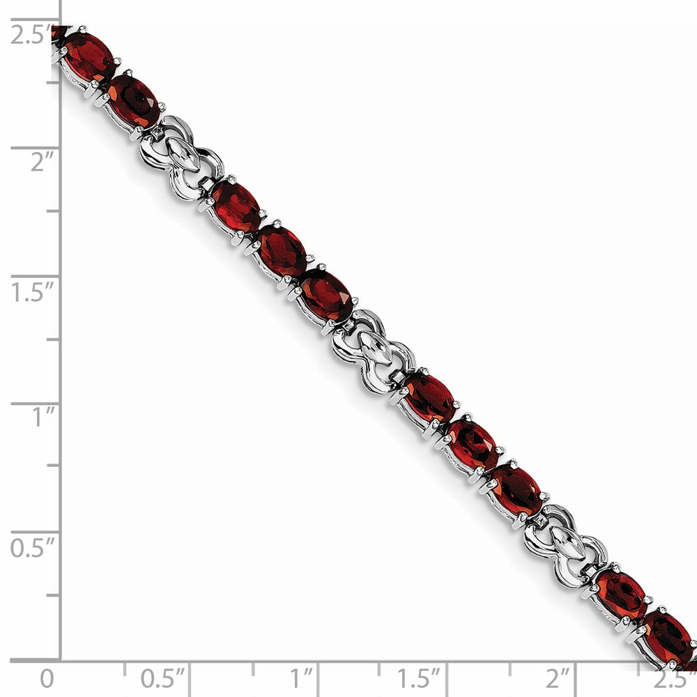 Sterling Silver Rhodium-plated Garnet Bracelet 7 inches