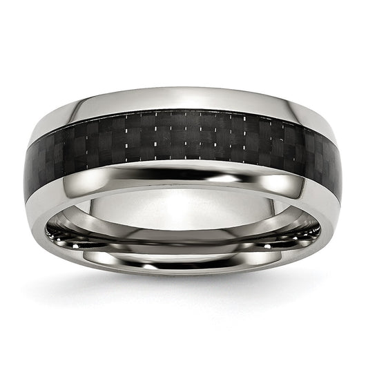 Stainless Steel Polished w/ Black Carbon Fiber Inlay 8mm Band Size - 8