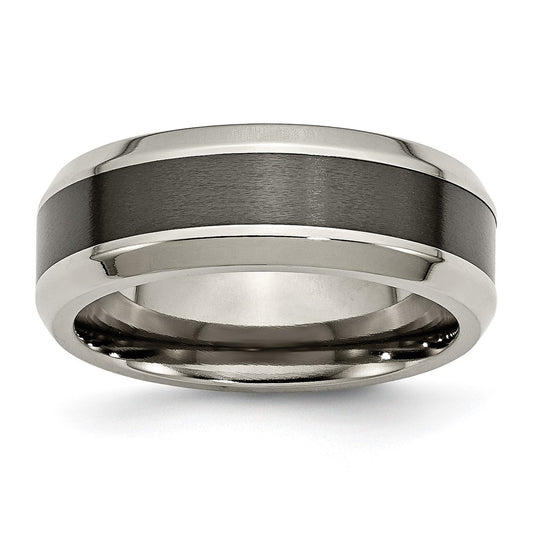 Titanium Polished w/Black Ceramic Center 8mm Beveled Band Size - 6