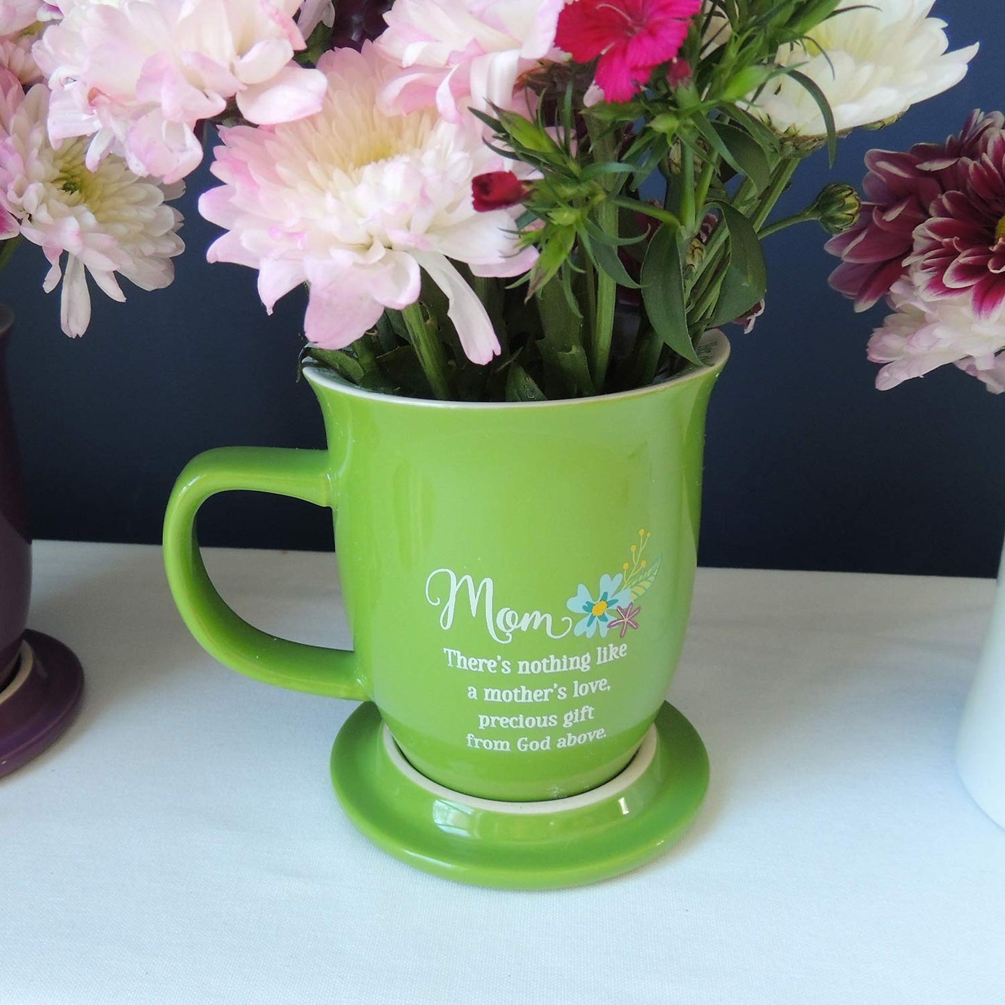 CA Gift 165783 14 oz Grace Outpoured Mom with Coaster & Lid Mug, Green & White