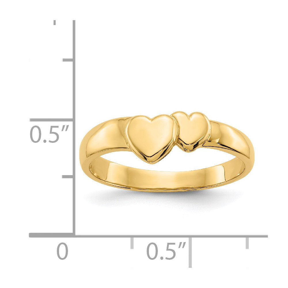 14k Gold Polished Adjoining Hearts Ring Size 6.25