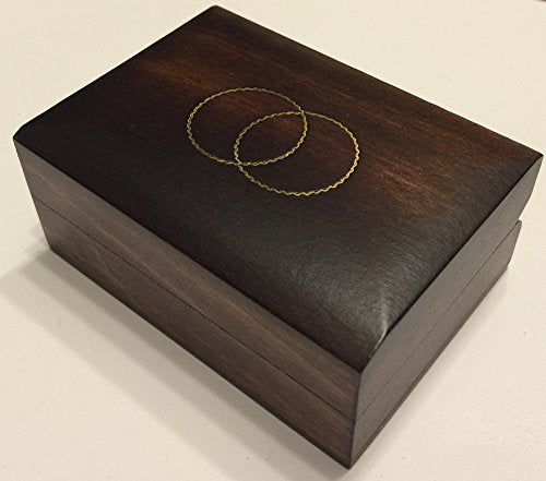 Handcrafted Walnut Finish Wood Box with Wedding Rings Inlay QGM5388