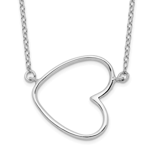 Sterling Silver Rhodium-plated 18in Heart Necklace 16 Inches