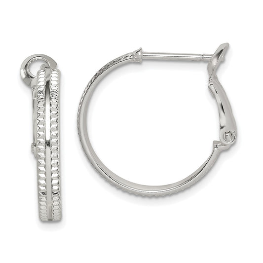 Sterling Silver Milgrain 2x20mm Omega Back Round Hoop Earrings