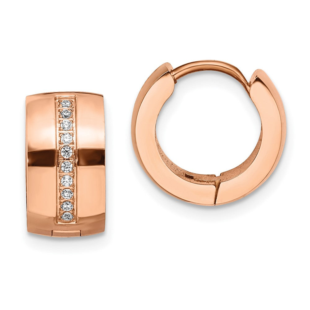 Stainless Steel Polished Rose IP with Preciosa Crystal Hinged Hoop Earrings