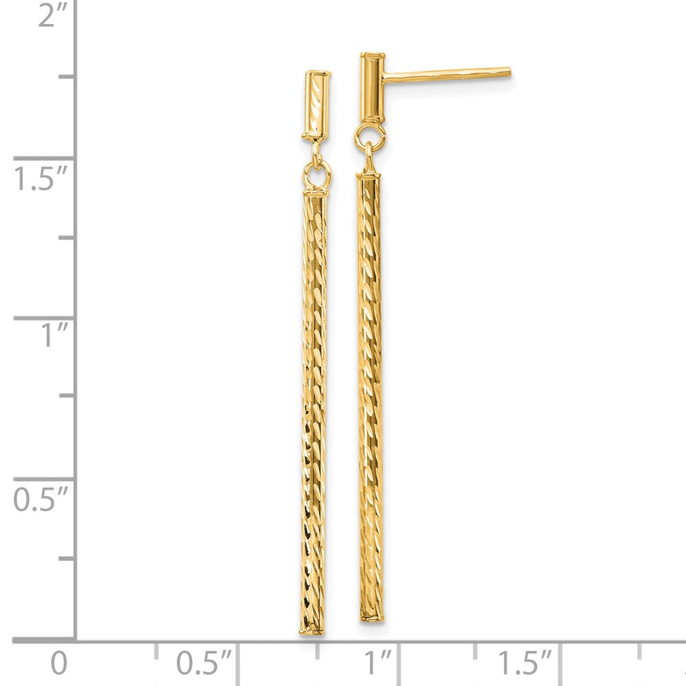 10k Polished and Diamond-cut Bar Dangle Post Earrings