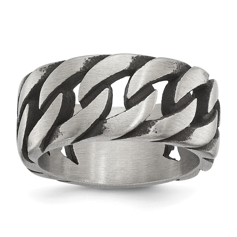 Chisel Stainless Steel Antiqued and Polished Chain Design Band Size - 9